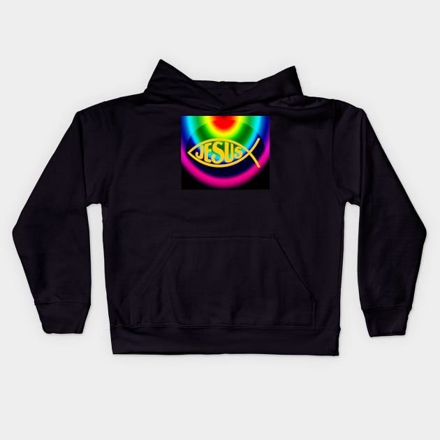 JESUS RAINBOW FISH ICHTHYS Kids Hoodie by colormecolorado